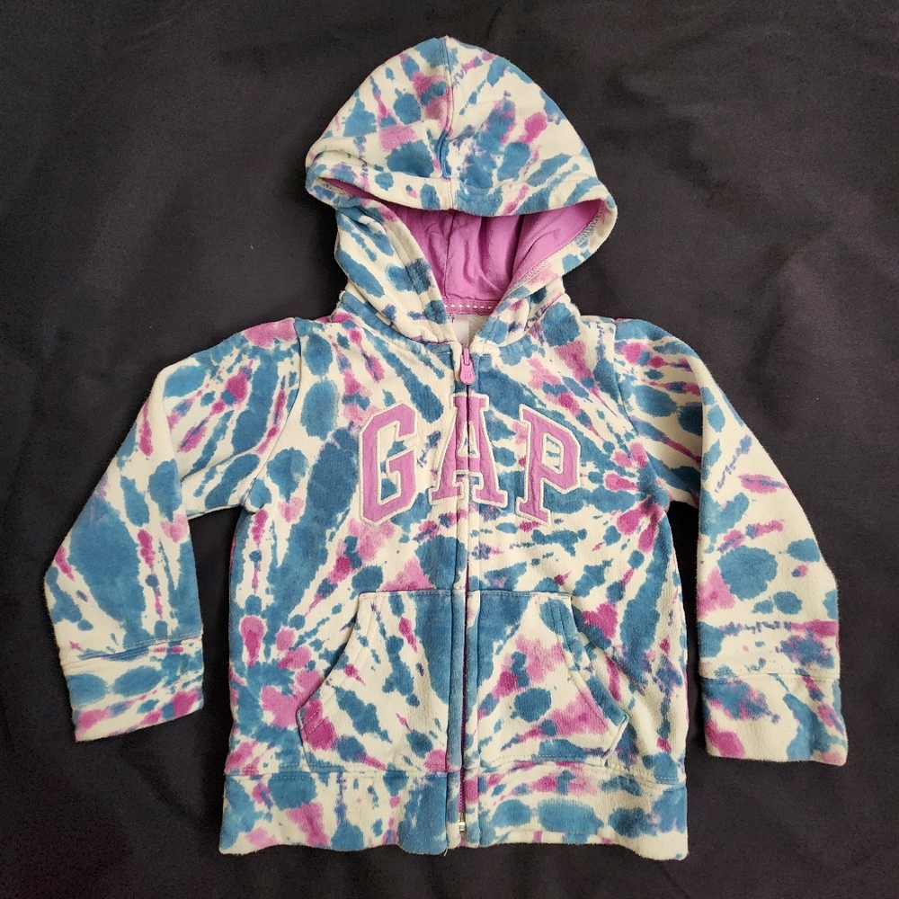 Baby Gap Logo Print Zip Hoodie Pink Blue White Girls 3 Years